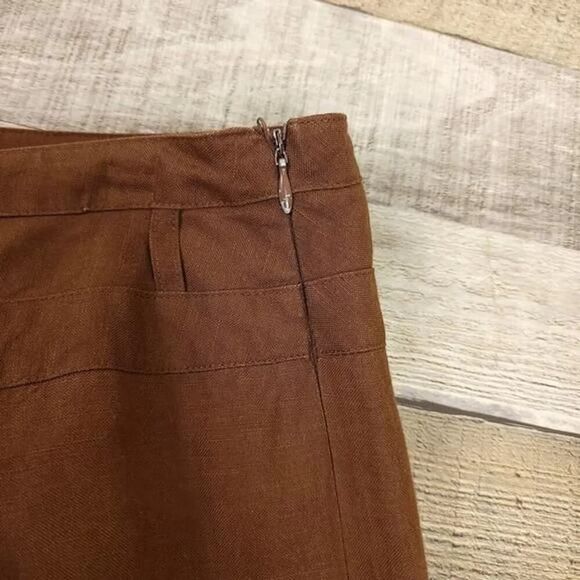 Larry Levine Brown Linen Blend Cropped Wide Leg Pants - Picture 4 of 8